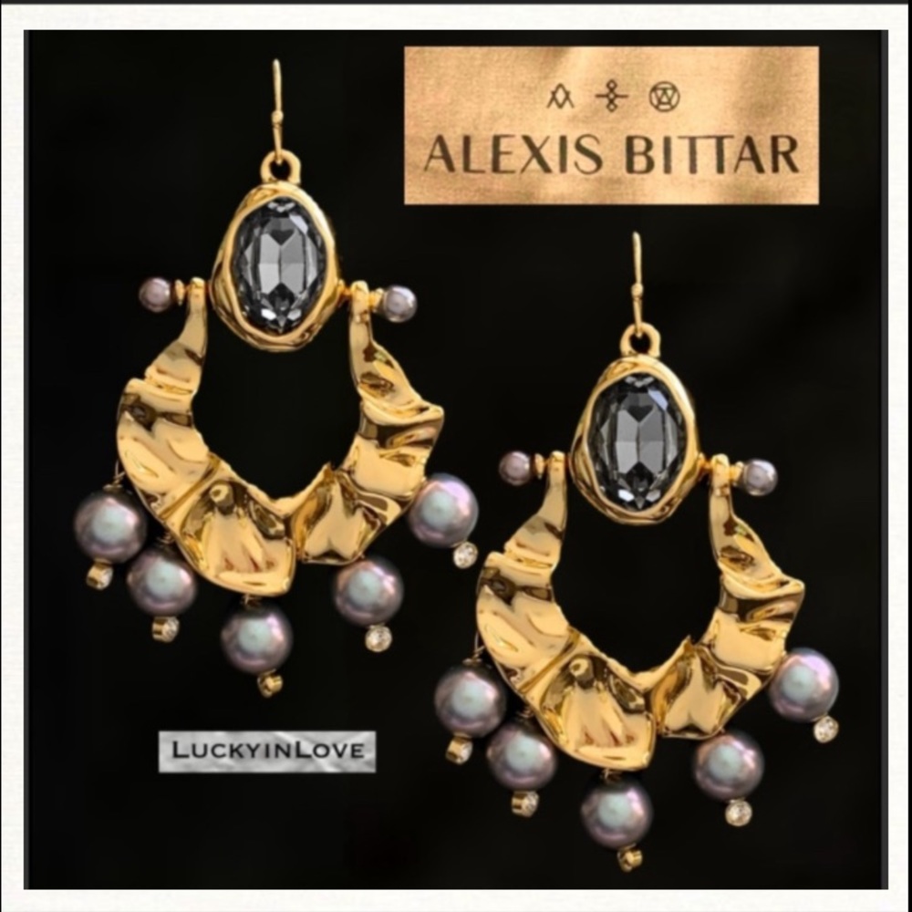 ALEXIS BITTAR • New Pearl Studded Crumpled Swinging Byzantine Drop Earrings - Picture 8 of 16